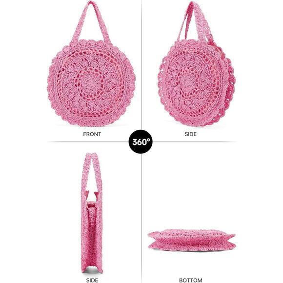 Pink Boho Handmade Woven Straw Bag Chic, Beach Tote, Lightweight & Trendy Spring - Picture 3 of 6